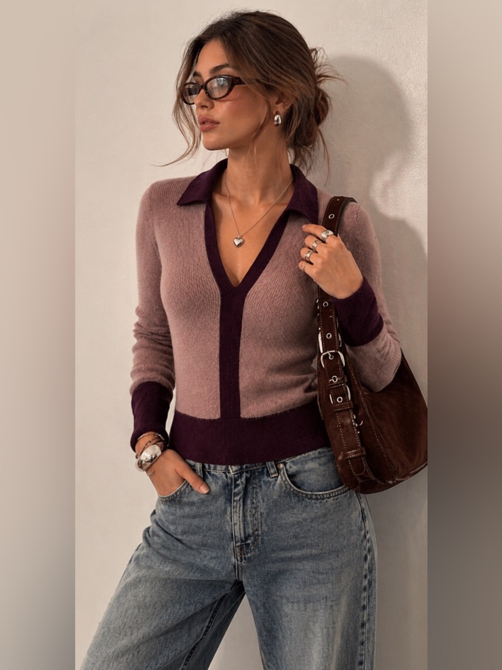 TSE Women Mauve Purple Cashmere Long Sleeve Knit Sweater